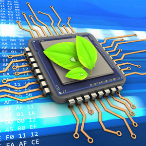 graphic of leaf on computer chip